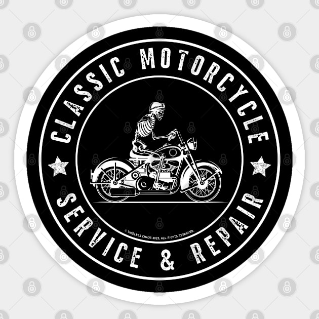 Classic Motorcycle Service & Repair Skeleton Side Sticker by Timeless Chaos